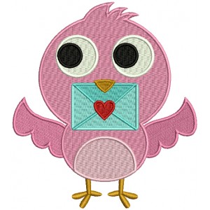 Cute Little Love Bird Holding an Envelope Filled Machine Embroidery Design Digitized Pattern